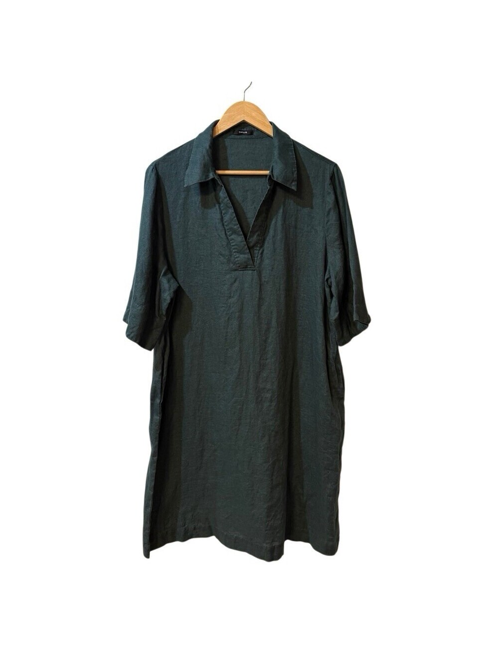 OPUS Women’s Wenga Linen Dress Size 44/XXL Emerald Green 3/4 Sleeve